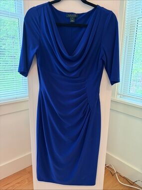 Lauren Ralph Lauren Royal Blue Draped Midi Dress